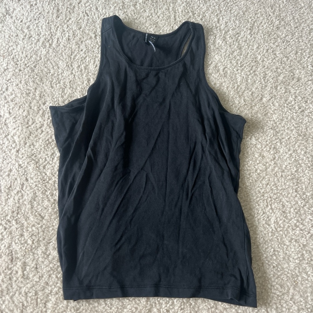 Black Relaxed 100% silk Tank Top with Crew Neck